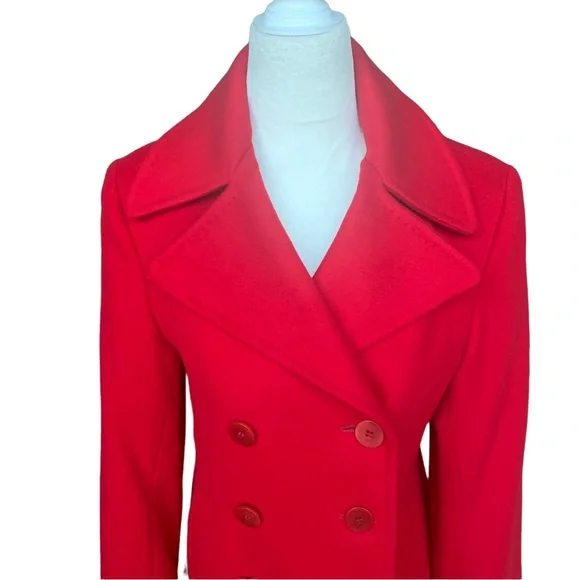Fleurette Loro Piana Red Wool Double Breasted Pea Coat Womens Size 6 - Picture 6 of 14